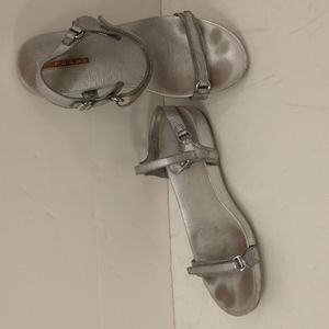 Prada Silver Sandals Very Worn Flat Strappy Adjustable marked 39 3X5005
